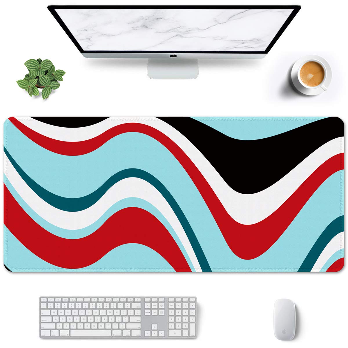 Desk Mat, Ultra Large Mouse Pad, XXL Gaming Mousepad, Green Tropical Leaves Deskpad, Big Extended Full Size Mouse Pad, Desktop Desk Matt for Keyboard, Laptop & Computer, 35.5 x 15.7 in