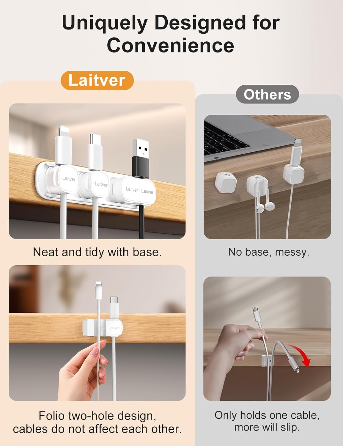 6 Pack Magnetic Cable Clips [1s Open/Lock], Cord Organizer Holder
