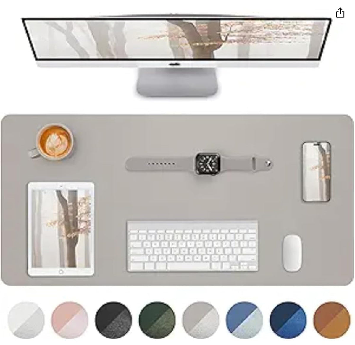 AFIING Leather Desk Pad Protector, Mouse Pad, Office Desk Mat, Non-Slip PU Leather Desk Blotter, Large Desk Mat, Waterproof Keyboard Mat for Office/Home/Decor (Dark Green, 48" x 17")