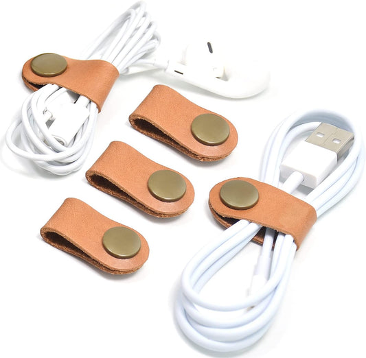 CAILLU Leather Cord Organizer,Cable Ties for Earbuds,Cord Keeper for Travel