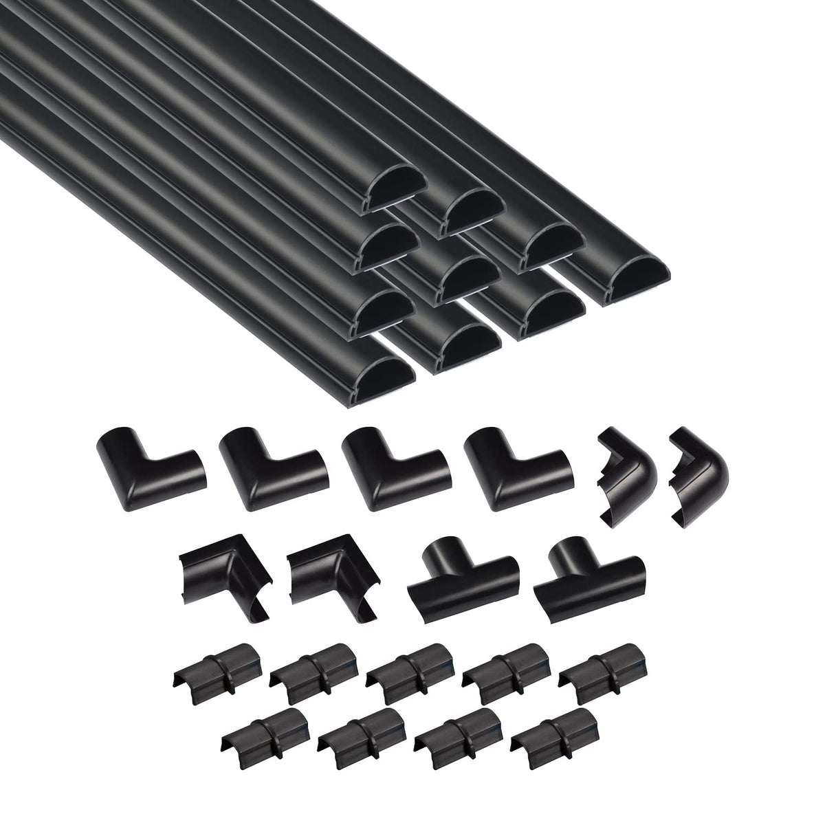 D-Line 157in Cord Cover Kit, Self-Adhesive Wire Hiders, Paintable Cable Raceway to Hide Wires on Wall, Electrical Cable Management - 10x 15.7 Lengths & 19 Accessories - 1.18" (W) x 0.59" (H) - White