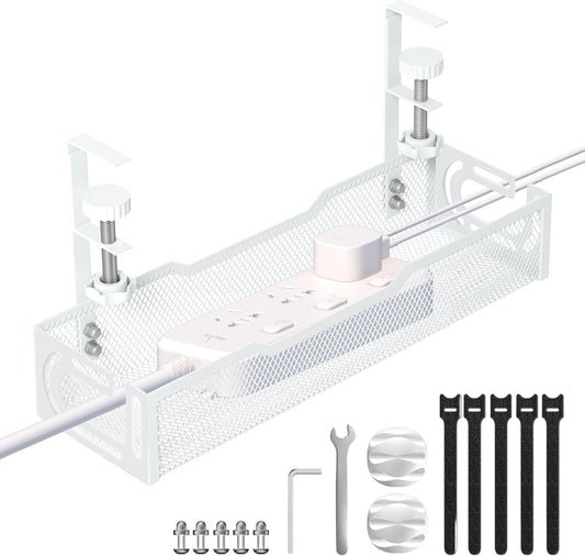 Under Desk Cable Management Tray, No Drill Mesh Cable Tray Cord Organizer