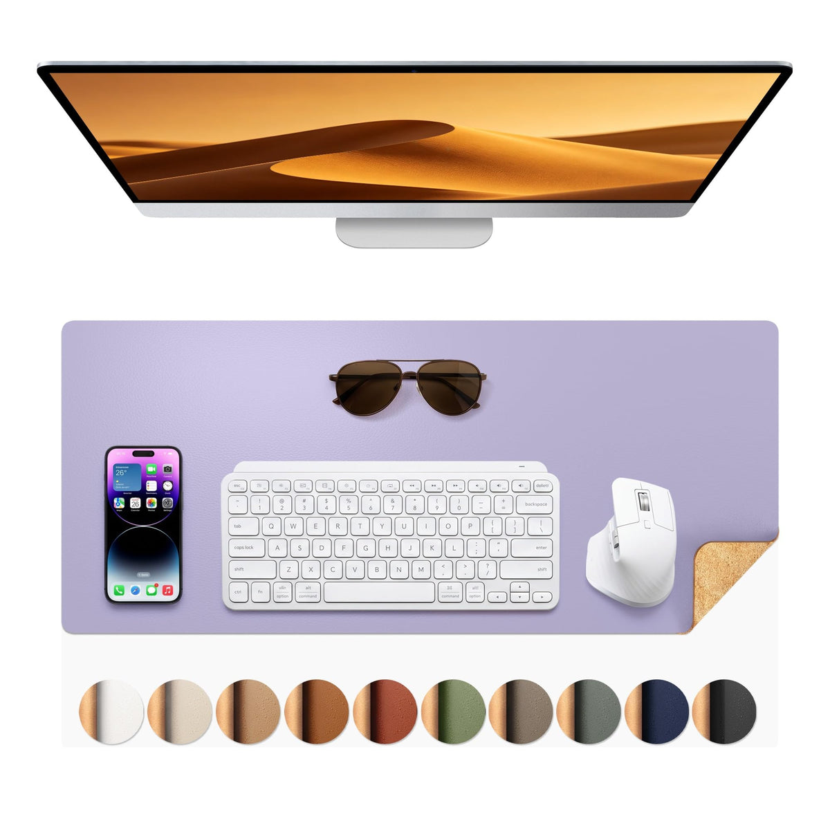 Aothia Double-Sided Desk Pad, 35.4" x 15.7"Leather Desk Mat, Eco Cork Desk Pad Protector,Large Mouse Pad,Waterproof Desk Blotter for Office/Home(Brown)
