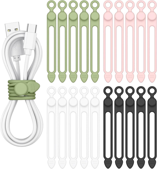 20PCS Silicone Cable Ties, Reusable Cord Organizer Cable Management
