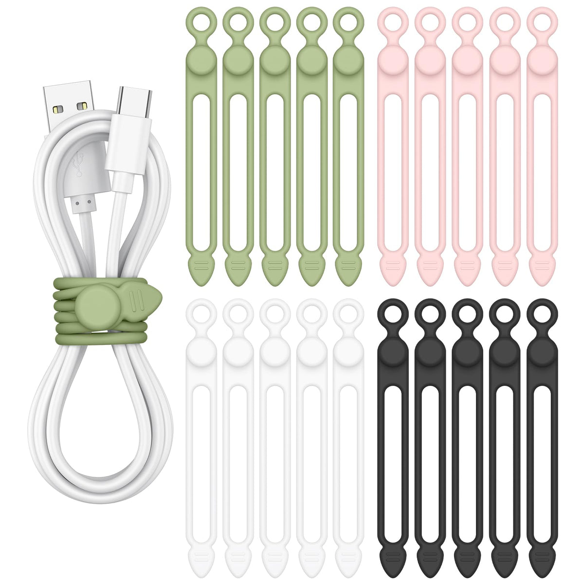 20PCS Silicone Cable Ties, Reusable Cord Organizer Cable Management