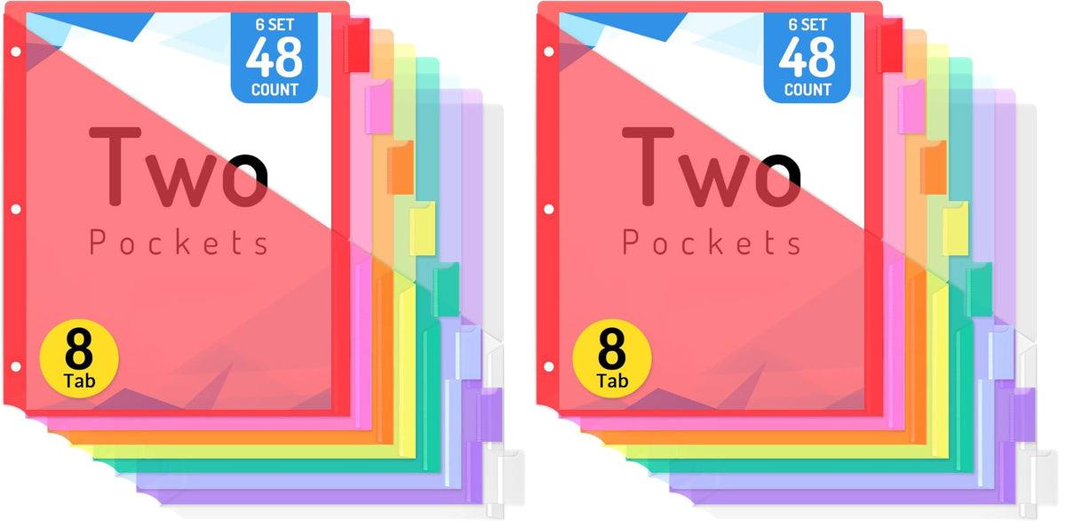 Forvencer 8 Count Dividers with 2 Pockets,8 tabs Binder Dividers with tabs