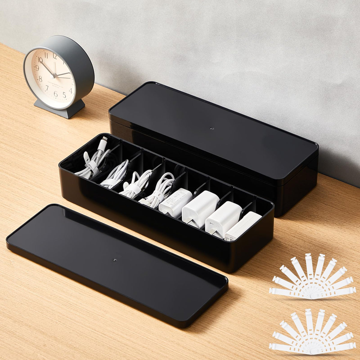 Tatuo Cord Organizer Box with Lid, Clear, 2 Pack