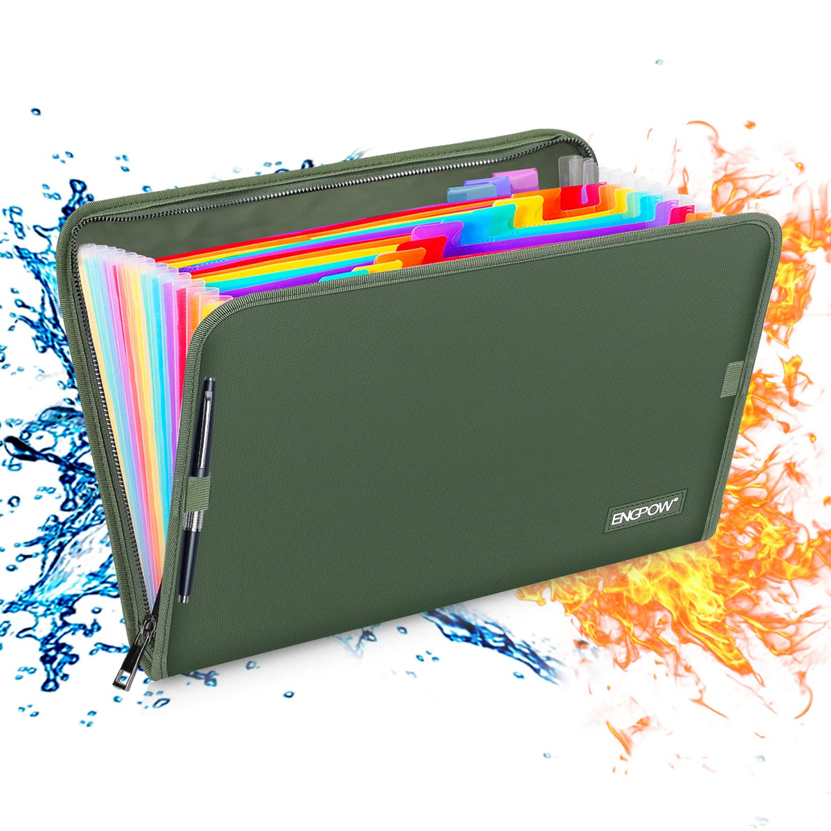 ENGPOW Fireproof Expanding File Folder, 3 Pockets Document Organizer Bag