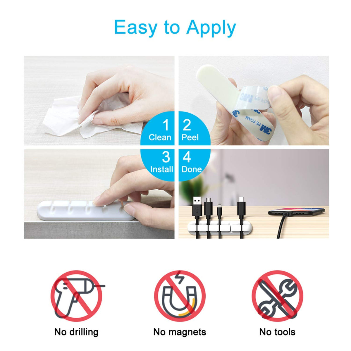 INCHOR Cord Organizer for Desk, White Cable Organizer Cable Clips 2 Pack