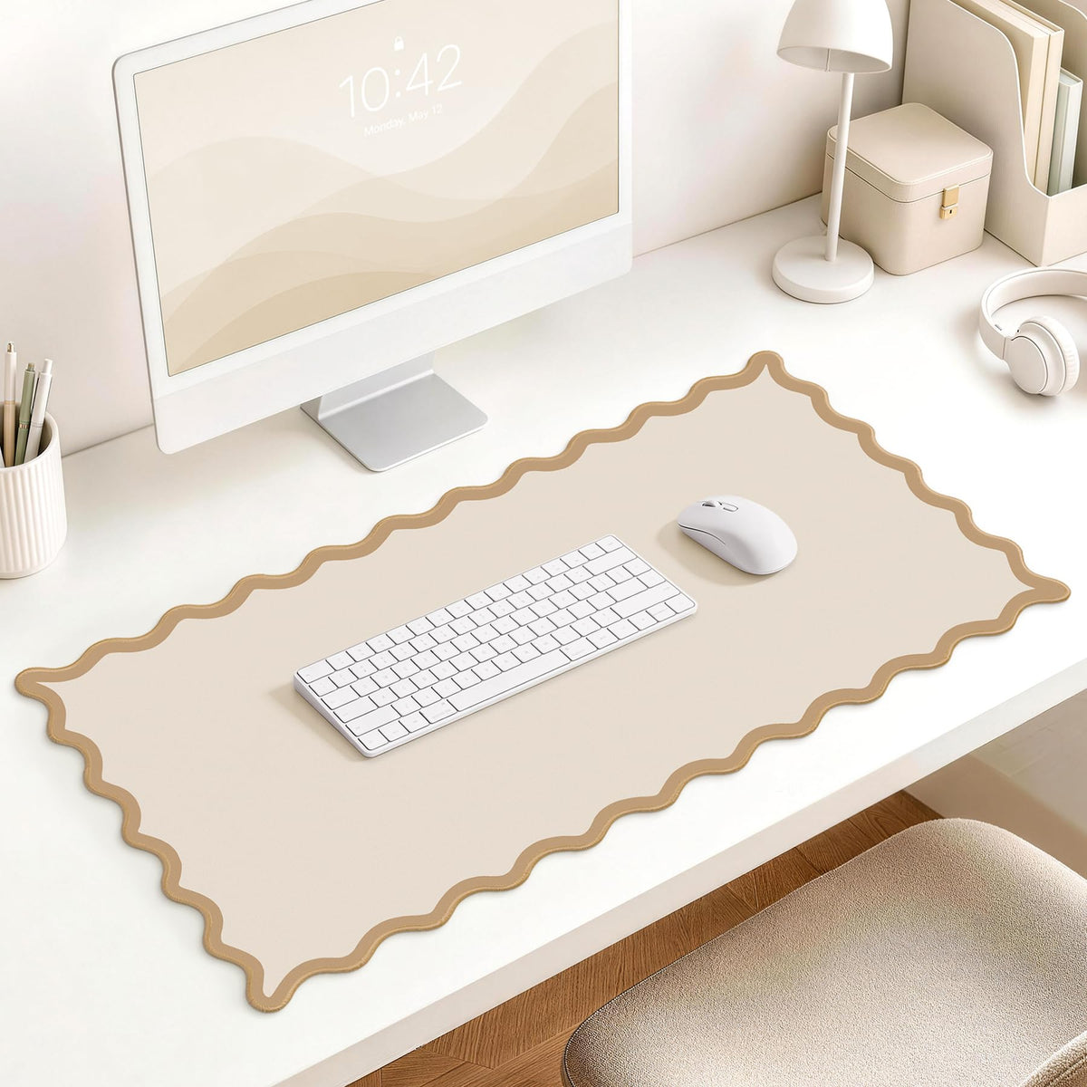 HAUTOCO Scalloped Desk Mat 31.5'' x 15.8'' Aesthetic Mouse Pad