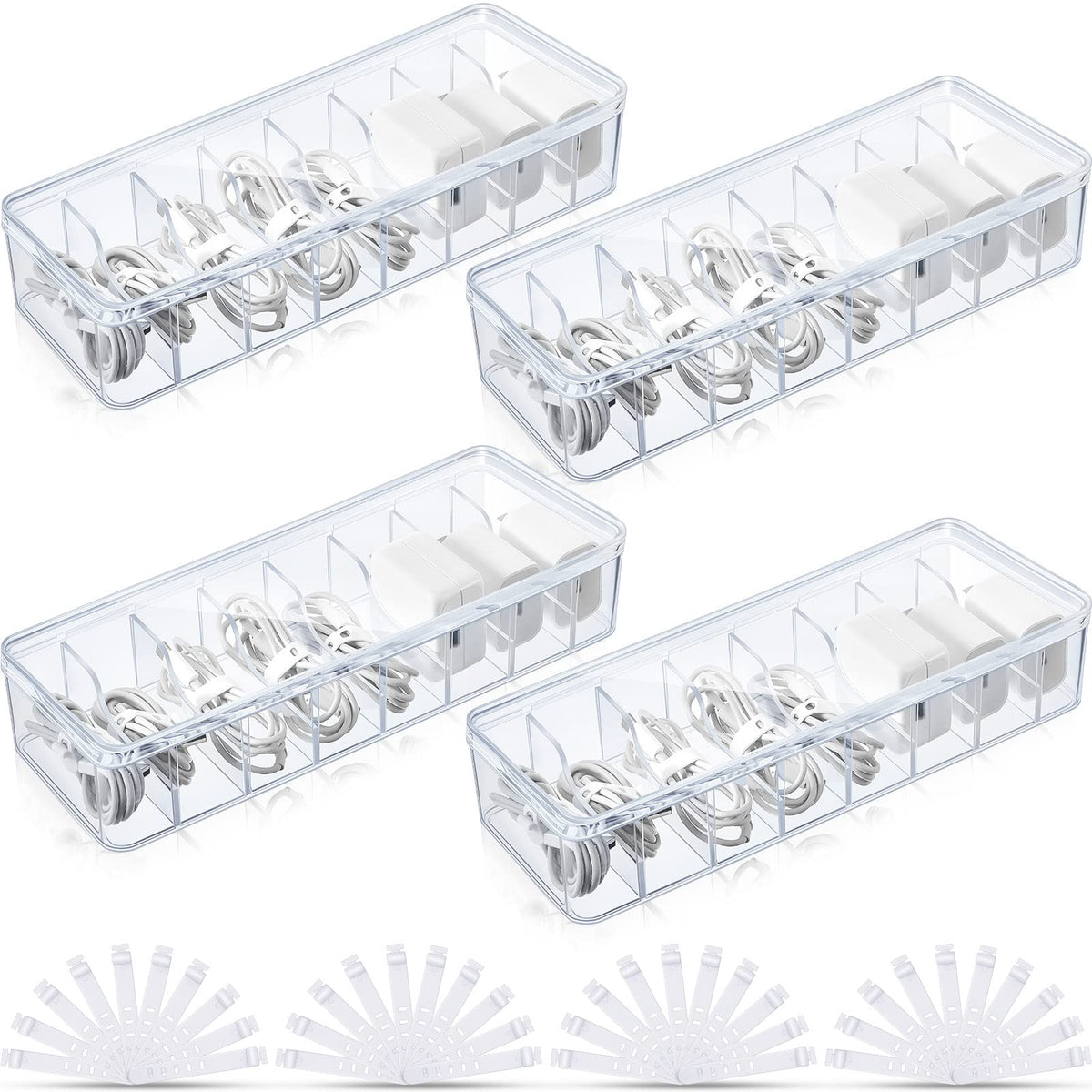 Tatuo Cord Organizer Box with Lid, Clear, 2 Pack