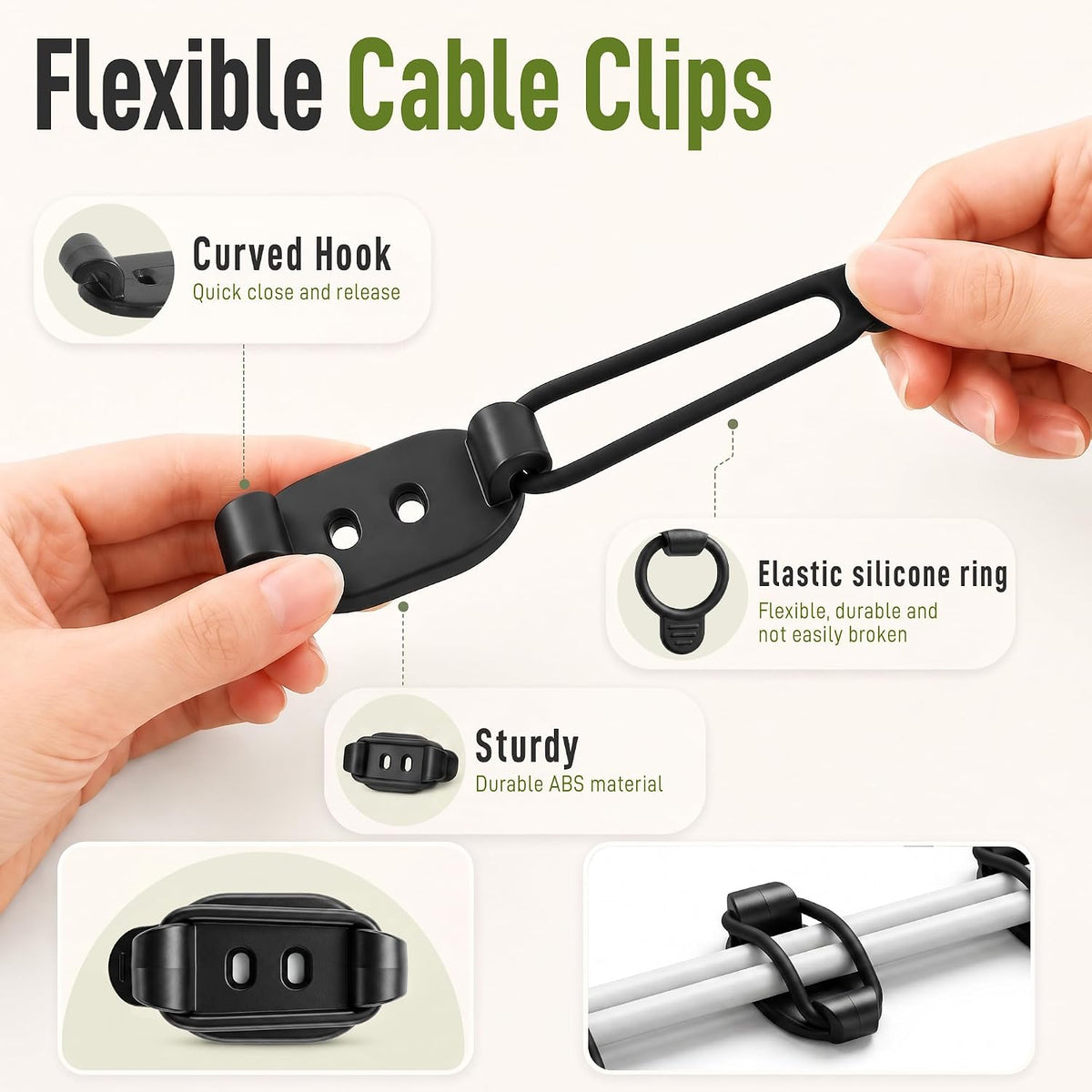 Adjustable Cable Management，15 Pack Black Cable Clips