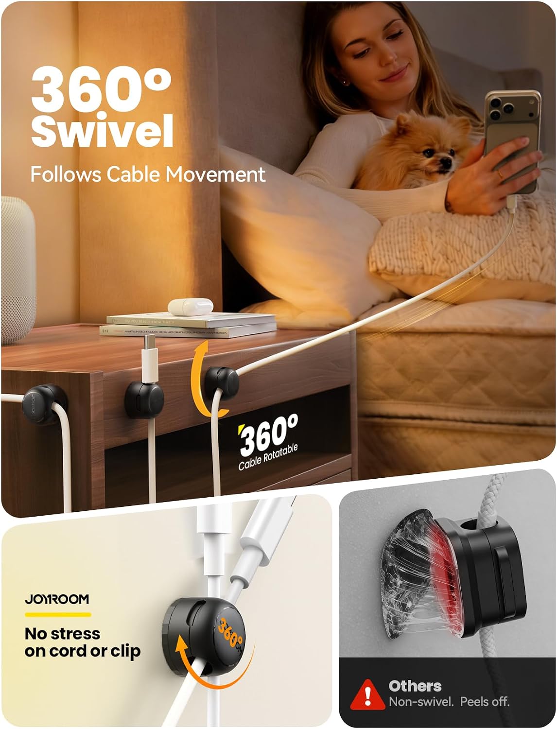 JOYROOM 8 Pack Magnetic Cable Clips, 360° Swivel Cord Organizer Wire Holder
