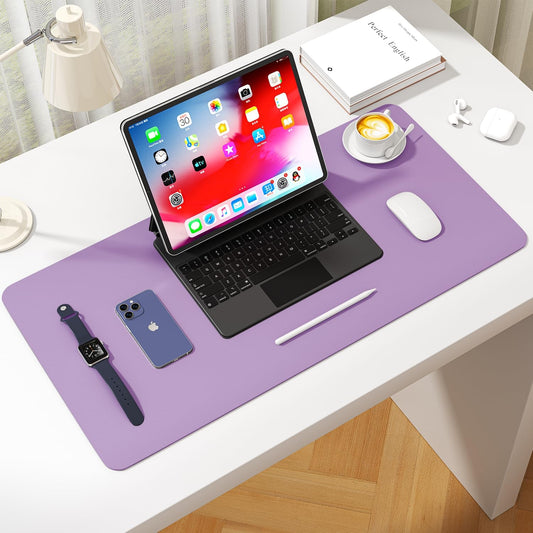 Non-Slip Waterproof Leather Desk Pad Mouse Mat, Purple 31.5x15.7 in