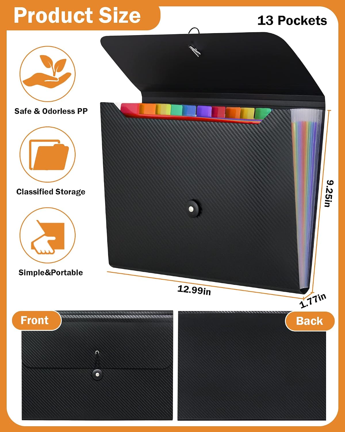 Cesil 13 Pockets Accordian File Organizer with Tabs Expanding File Folder