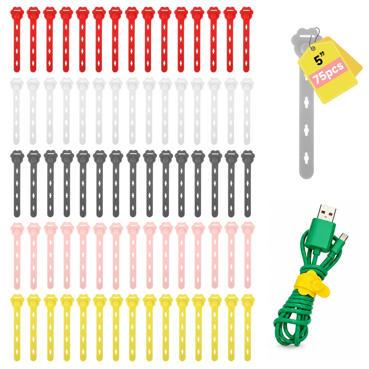 25 Pcs Silicone Cable Ties, Reusable Cable Straps Wire Organizer.