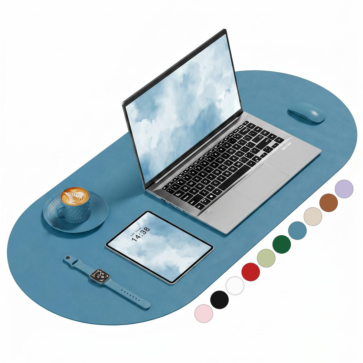 Desk Mat, 31.5" x 15" Oval PU Leather Non-Slip Desk Pad Large Mouse Pad for Desktop, Waterproof Countertop Protector Writing Mat for Office, Home, Gaming, Vanity, Beige