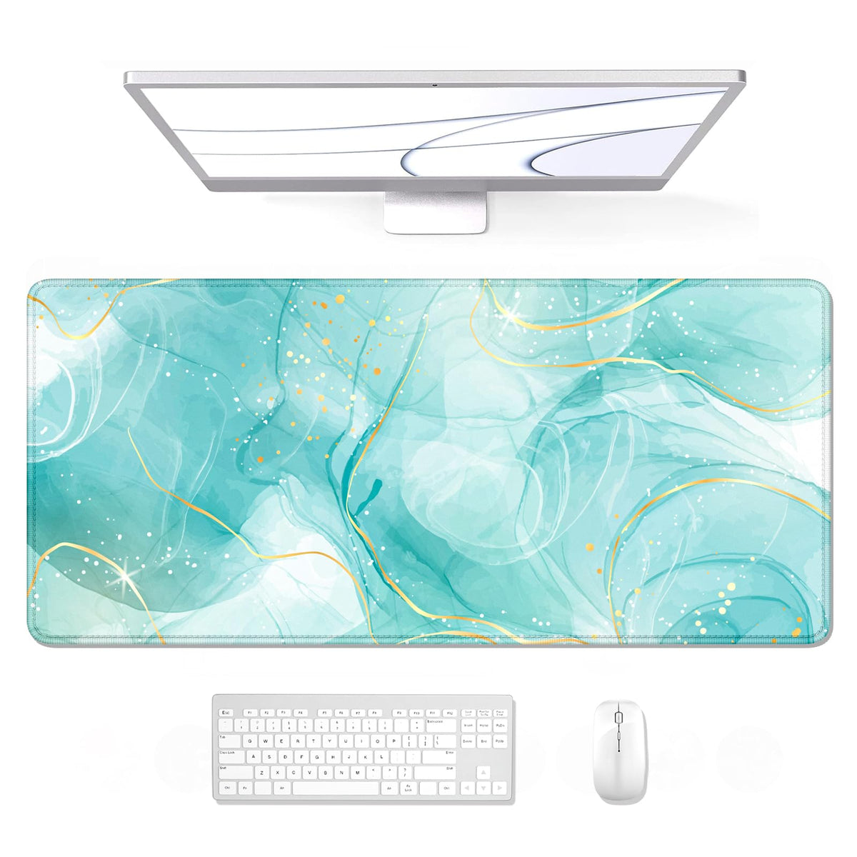 Desk Mat, Ultra Large Mouse Pad, XXL Gaming Mousepad, Green Tropical Leaves Deskpad, Big Extended Full Size Mouse Pad, Desktop Desk Matt for Keyboard, Laptop & Computer, 35.5 x 15.7 in