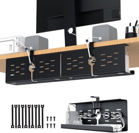 KEEGH 16 in Under Desk Cable Management Tray, Metal Cord Organizer, 2 Pack