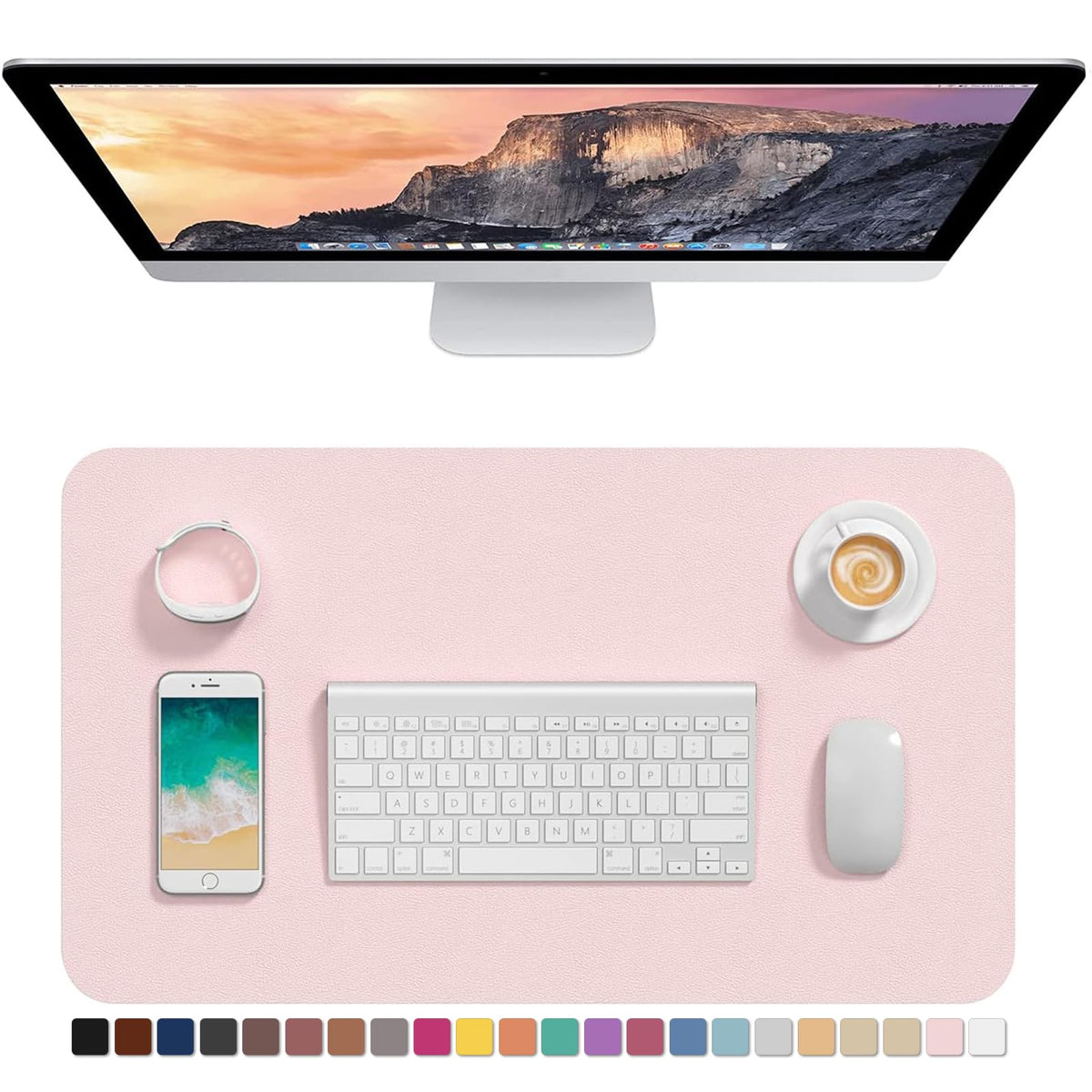 Hsurbtra Desk Pad, 30" x 14" PU Leather Desk Mat, XL Extended Mouse Pad, Waterproof Desktop Blotter Protector, Non-Slip Ultra Thin Large Laptop Keyboard Writing Mat for Office Home, Pink