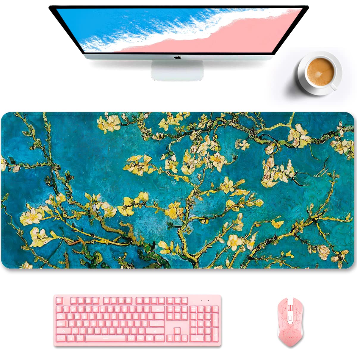 Desk Mat, Ultra Large Mouse Pad, XXL Gaming Mousepad, Green Tropical Leaves Deskpad, Big Extended Full Size Mouse Pad, Desktop Desk Matt for Keyboard, Laptop & Computer, 35.5 x 15.7 in