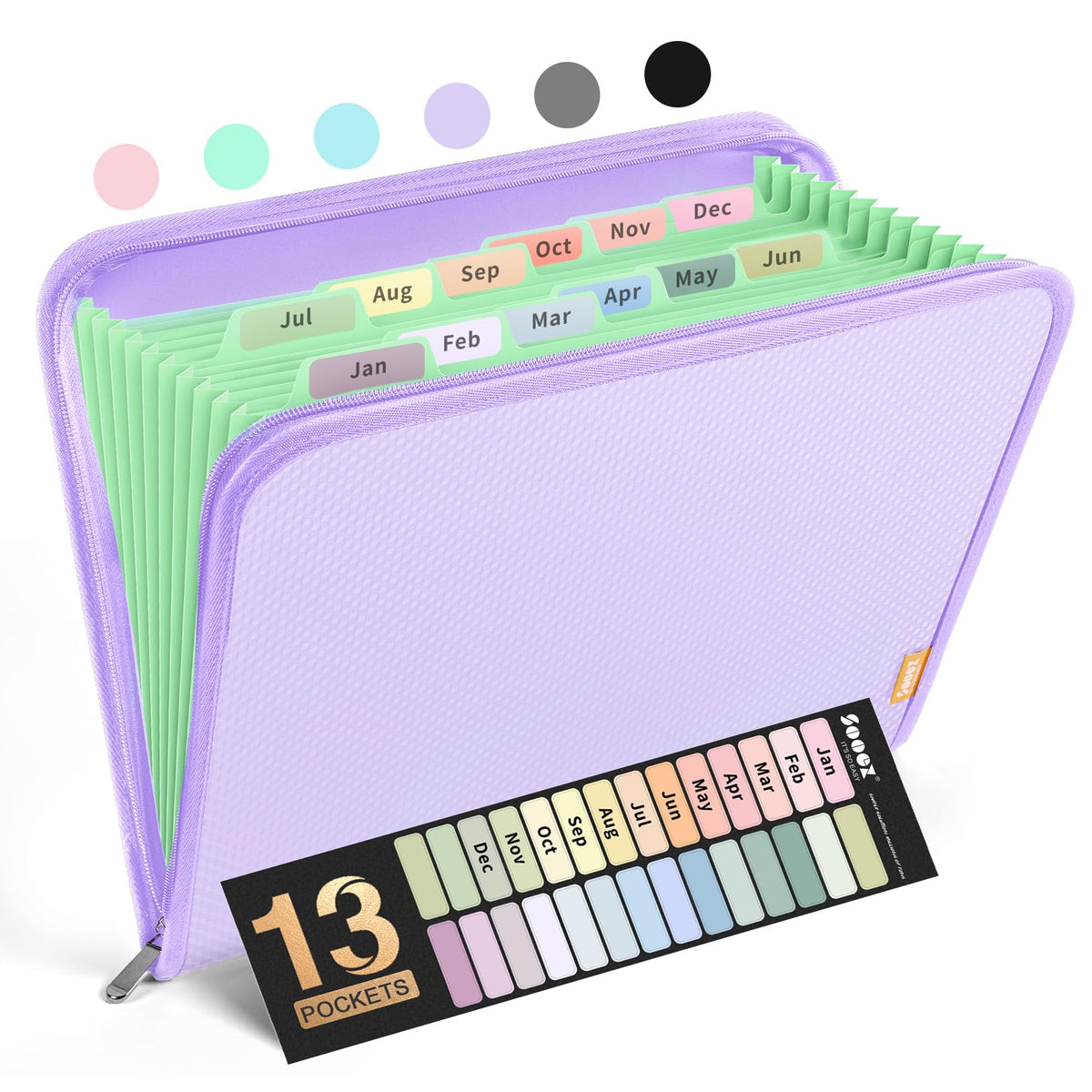 Sooez 13 Pocket Accordion File Organizer, Zipper Expanding File Folder A4