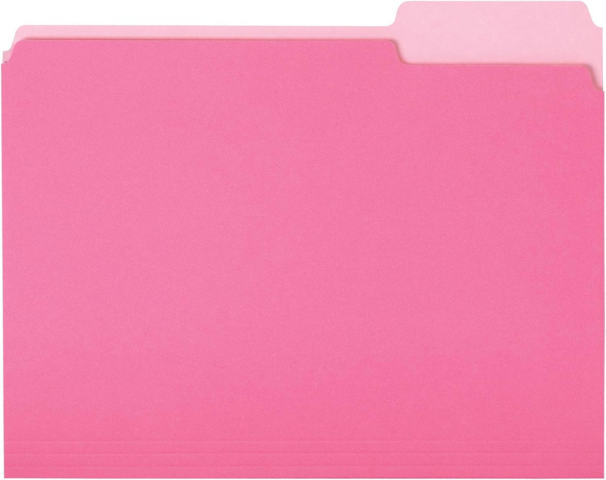 Amazon Basics File Folders for Organization, Letter Size, 1/3 Cut Tab, Pink, 36-Pack
