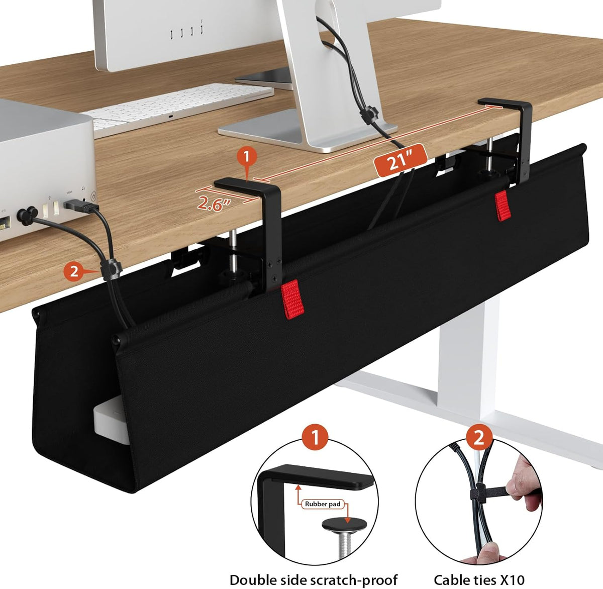 Univivi No Drill Under Desk Cable Management Tray, 36 inch Cable Management