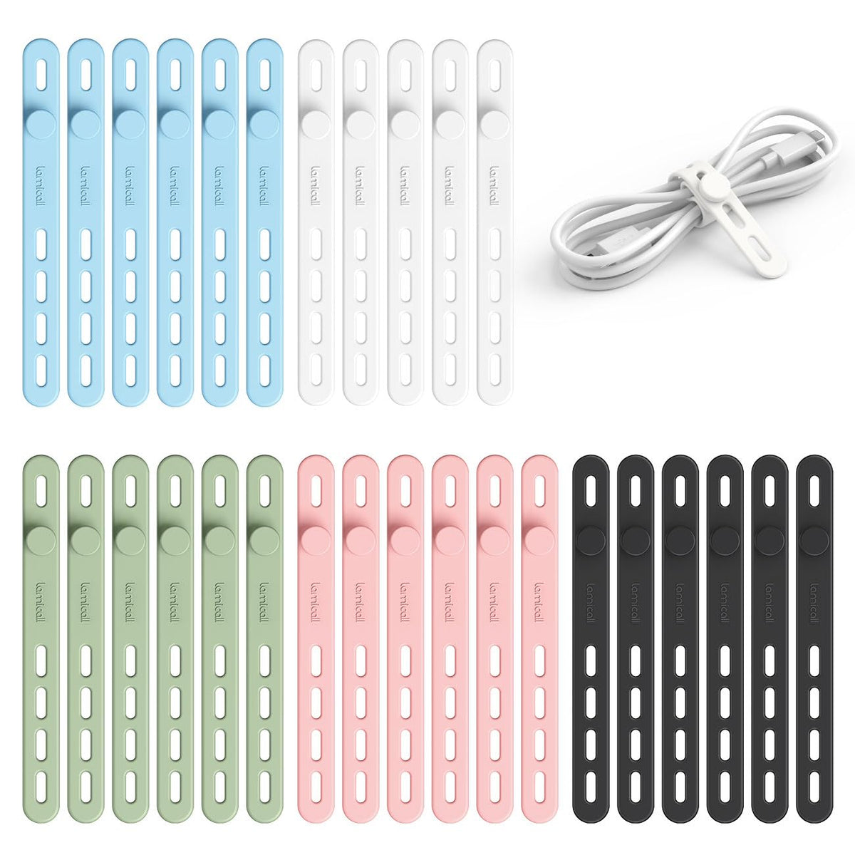 Lamicall 10 Pack Silicone Cable Ties Cord Organizer - Wire Management Wraps