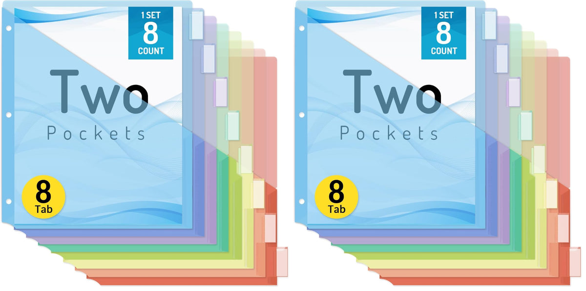 Forvencer 8 Count Dividers with 2 Pockets,8 tabs Binder Dividers with tabs