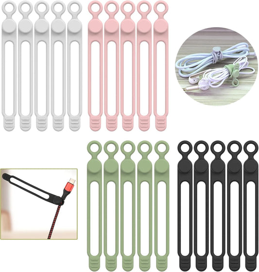 UMUST 20Pcs Silicone Cable Ties, Cable Management Cord Organizer Multicolor