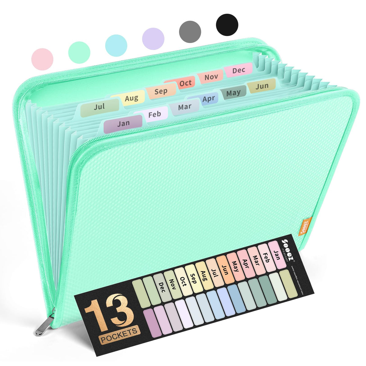 Sooez 13 Pocket Accordion File Organizer, Zipper Expanding File Folder A4