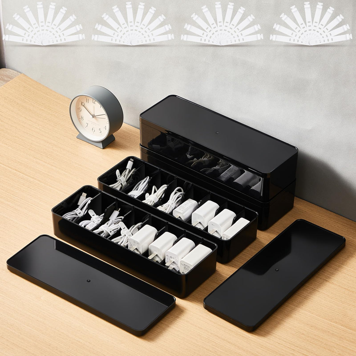 Tatuo Cord Organizer Box with Lid, Clear, 2 Pack