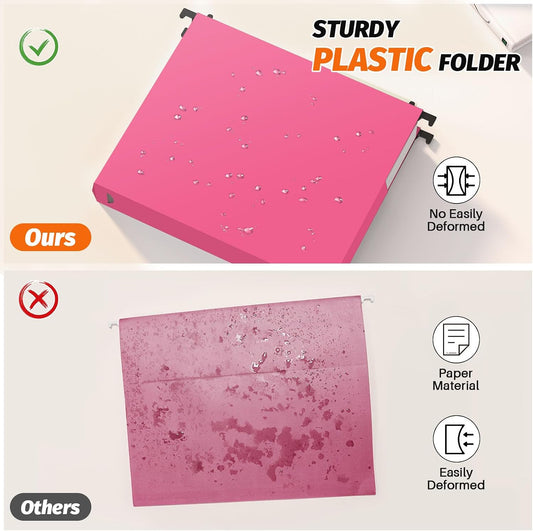 SHUTEX Extra Capacity Plastic Hanging File Folders,12 Pack,Letter, 6 Colors
