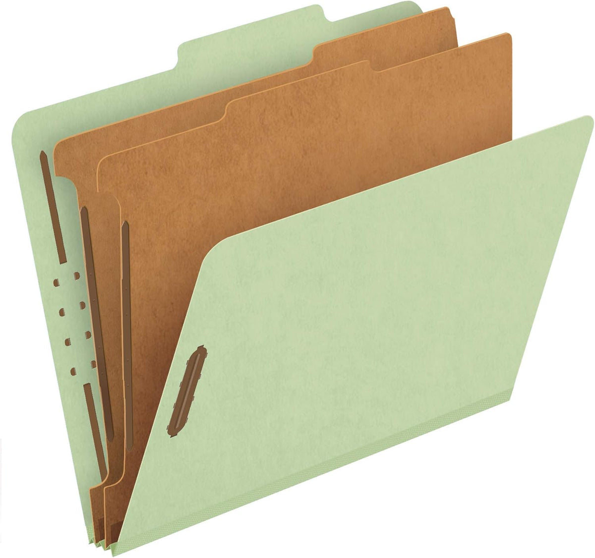 Pendaflex Recycled Classification File Folders, 2 Dividers, 2" Embedded Fasteners, 2/5 Tab Cut, Letter Size, Light Green, Box of 10 (24076R)