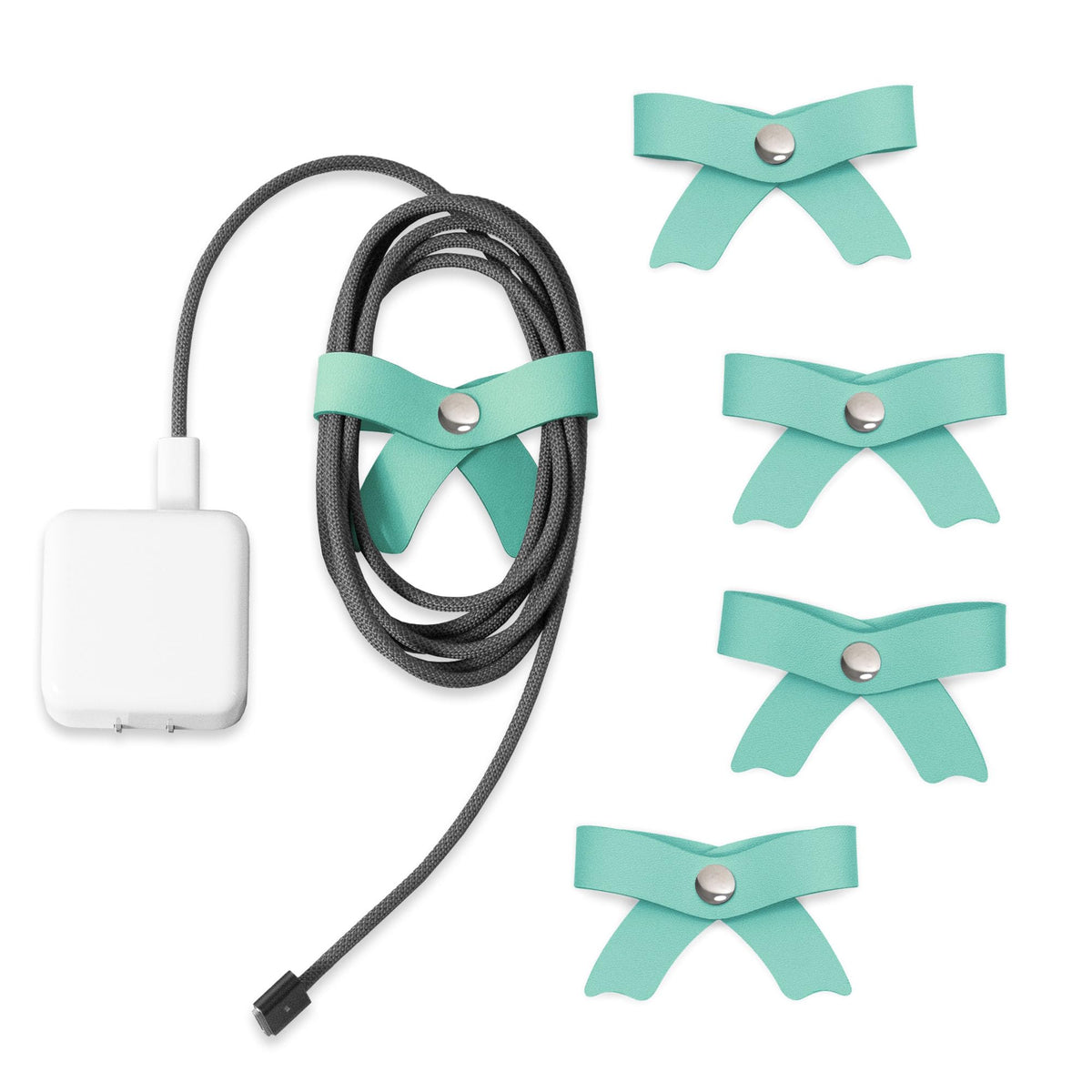 SenseAGE 5 Pack Cord Organizer, Bow Cord Keeper, Cable Organizer USB Holder, Leather Cable Management, Cable Straps, Earphone Winder, Storage Straps for Electronics, Earbuds, Small, Pink