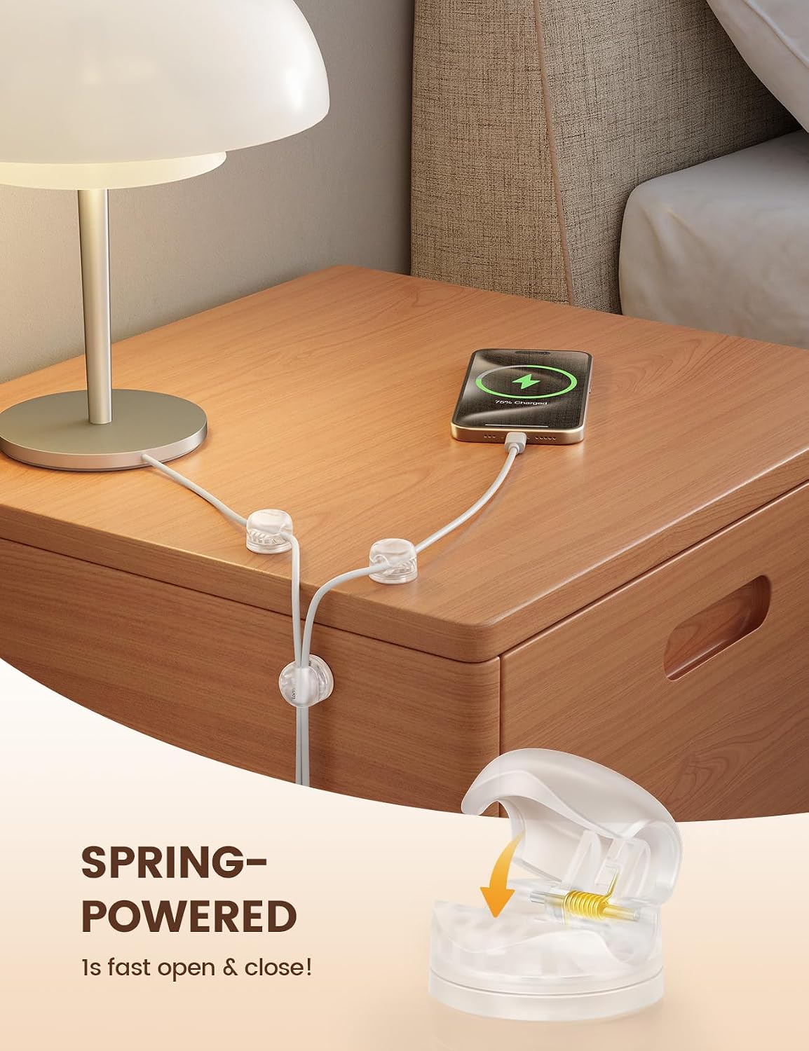 Lamicall 6Pack Clear Rotatable Cord Organizer, [1s Lock] Spring Cable Clips