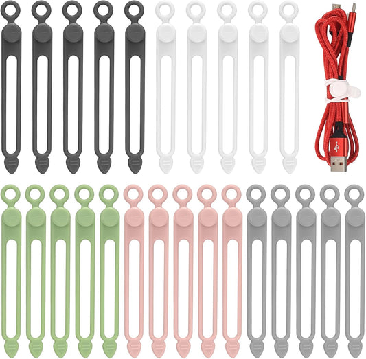 25 Pcs Silicone Cable Ties, Reusable Cable Straps Wire Organizer.