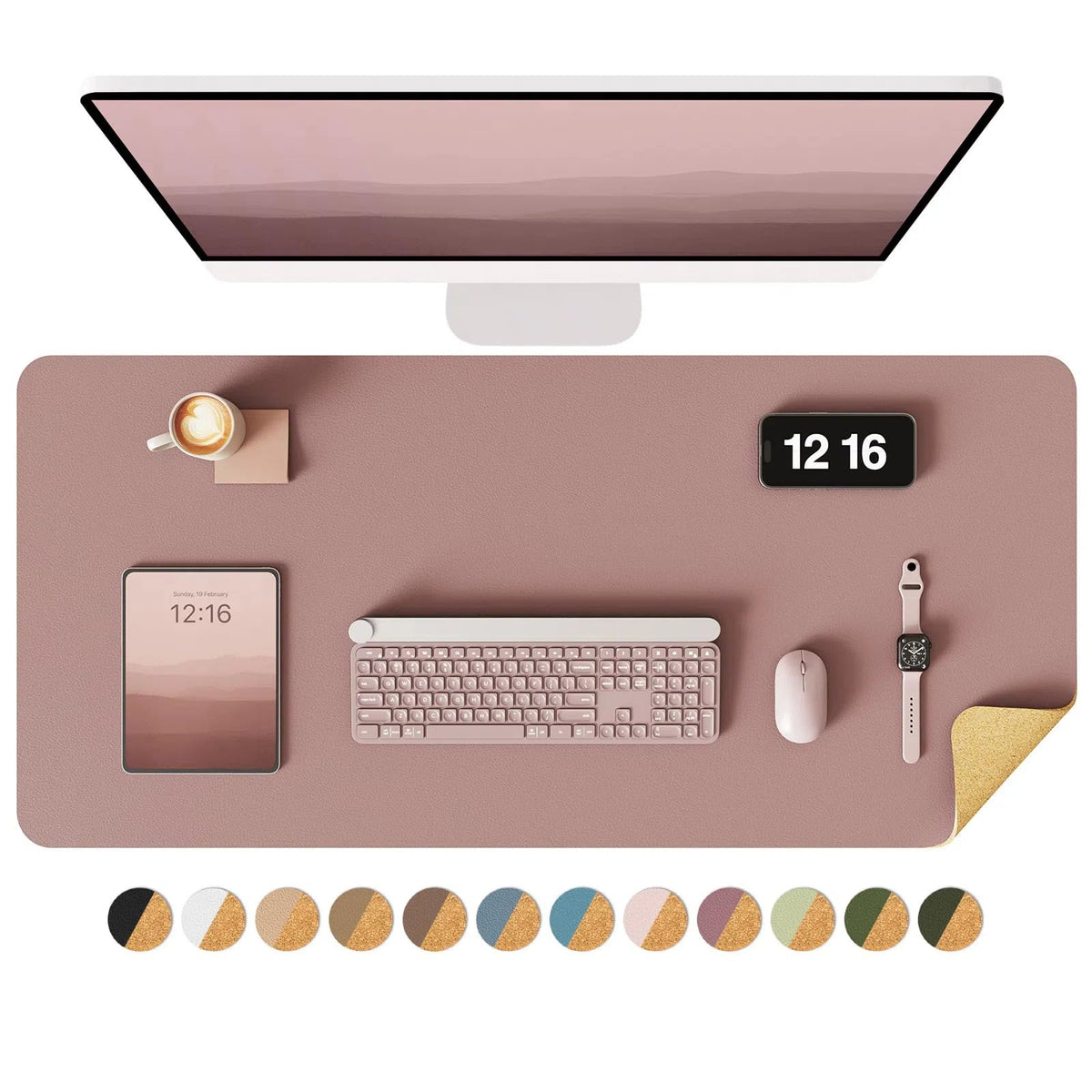 YSAGi Double-Sided Desk Pad, 31.5"x15.7"Leather Desk Mat, Eco Cork Desk Pad Protector,Large Mouse Pad,Waterproof Desk Blotter for Office/Home(Coffee)