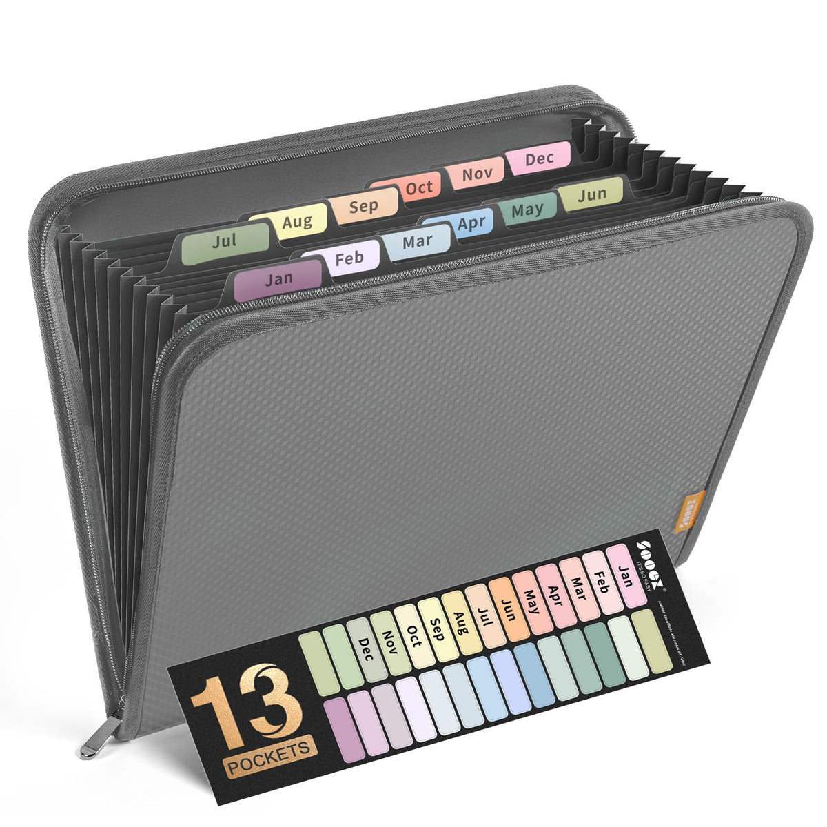 Sooez 13 Pocket Accordion File Organizer, Zipper Expanding File Folder A4