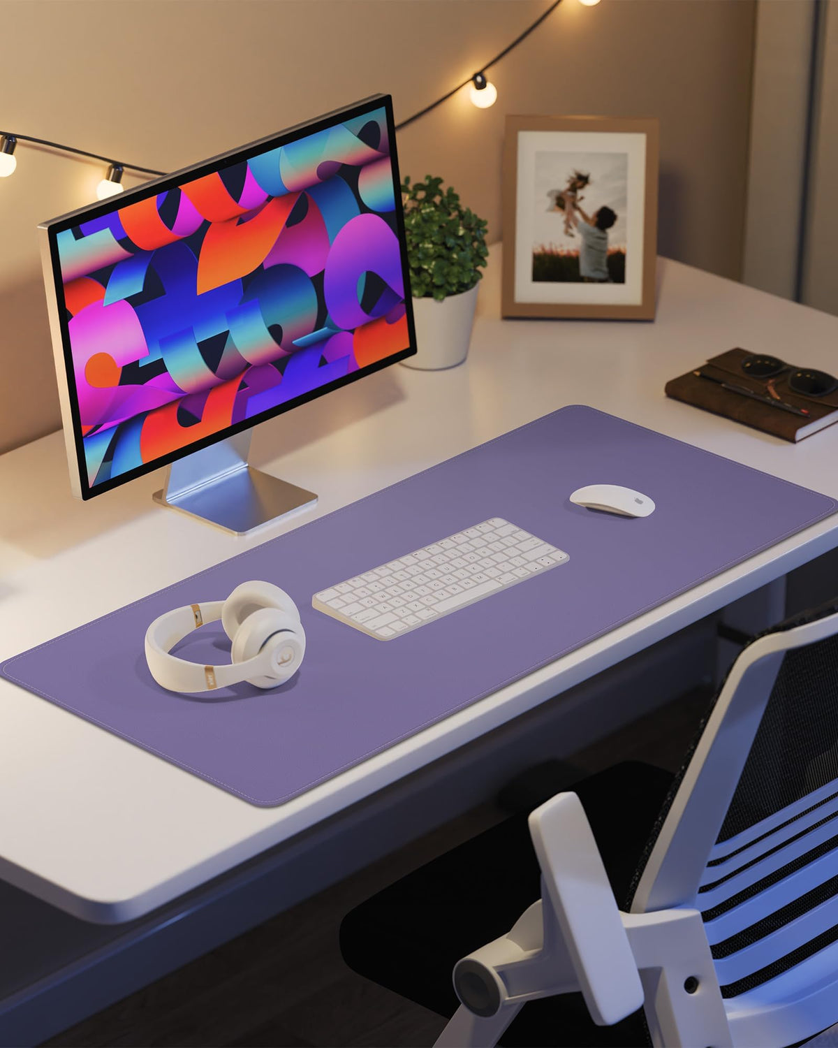 AFIING Desk Pad Protector 23.6" x 13.7" - Non-Slip Waterproof PU Leather Desk Mat for Mouse, Keyboard, Laptop, Office and Home Workspace (Beige)