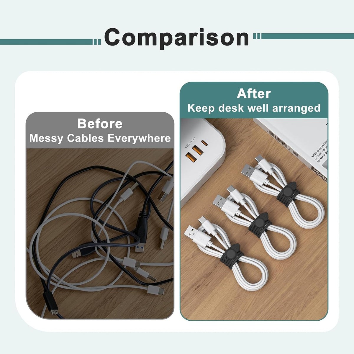 20PCS Silicone Cable Ties, Reusable Cord Organizer Cable Management