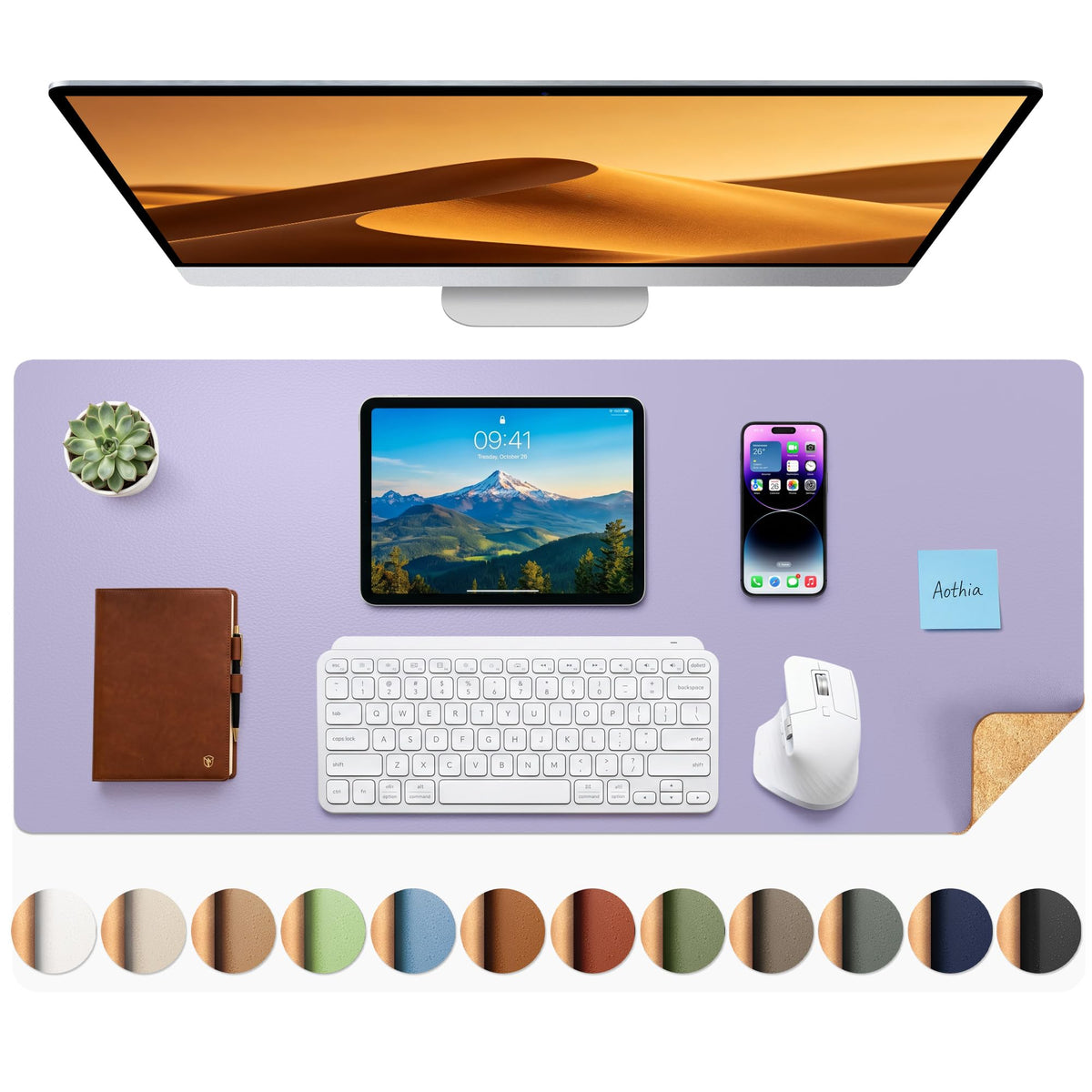 Aothia Double-Sided Desk Pad, 35.4" x 15.7"Leather Desk Mat, Eco Cork Desk Pad Protector,Large Mouse Pad,Waterproof Desk Blotter for Office/Home(Brown)
