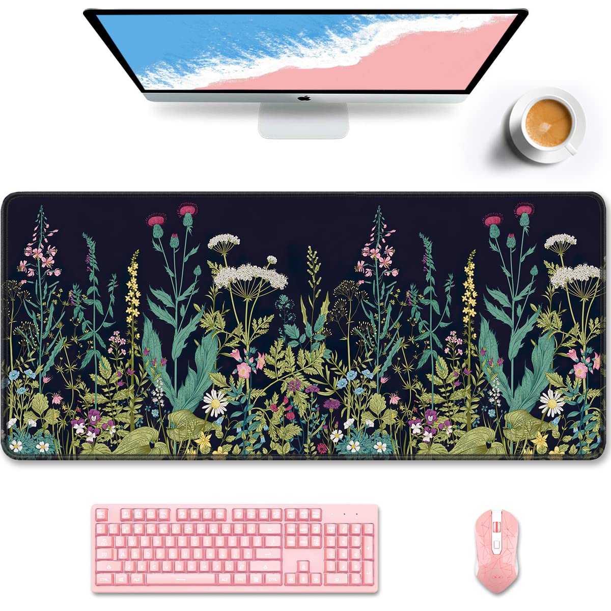 Desk Mat, Ultra Large Mouse Pad, XXL Gaming Mousepad, Green Tropical Leaves Deskpad, Big Extended Full Size Mouse Pad, Desktop Desk Matt for Keyboard, Laptop & Computer, 35.5 x 15.7 in
