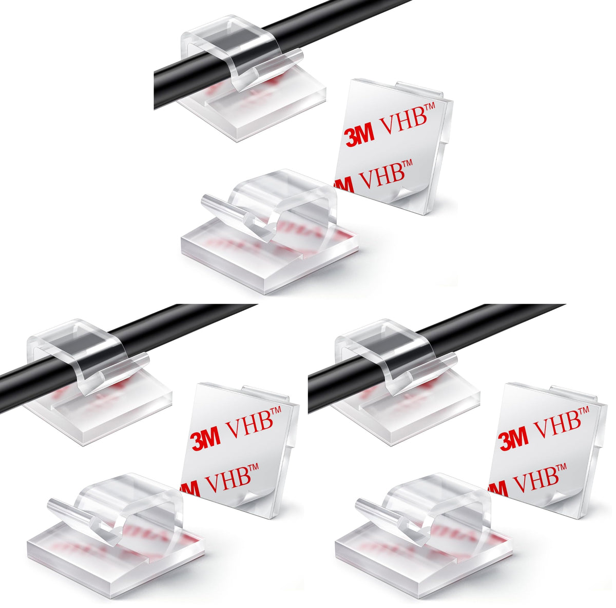 KGROTE 100PCS Cable Clips, Adhesive Wire Clips Strong Cord Clips Wire Holders, Cable Management Clips for Desk, Wall, Car, TV, Ethernet Cable (Clear, Small)