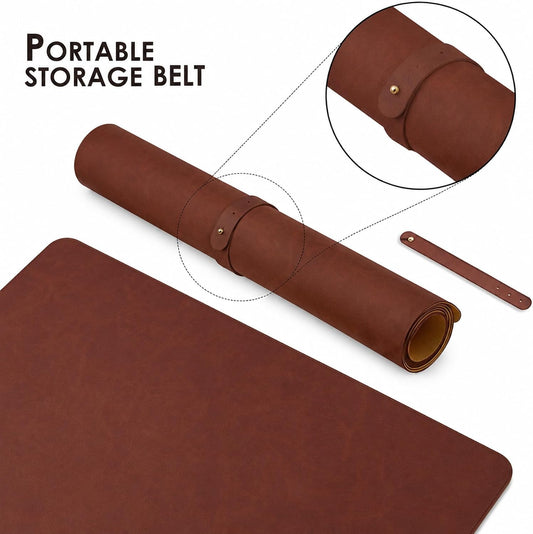 Non-Slip Leather Desk Pad,Large Mouse Mat,PU Leather Blotter,Laptop Desk Mat,Waterproof Writing Pad for Office and Home,(Red Brown 31.5" x 15.8")