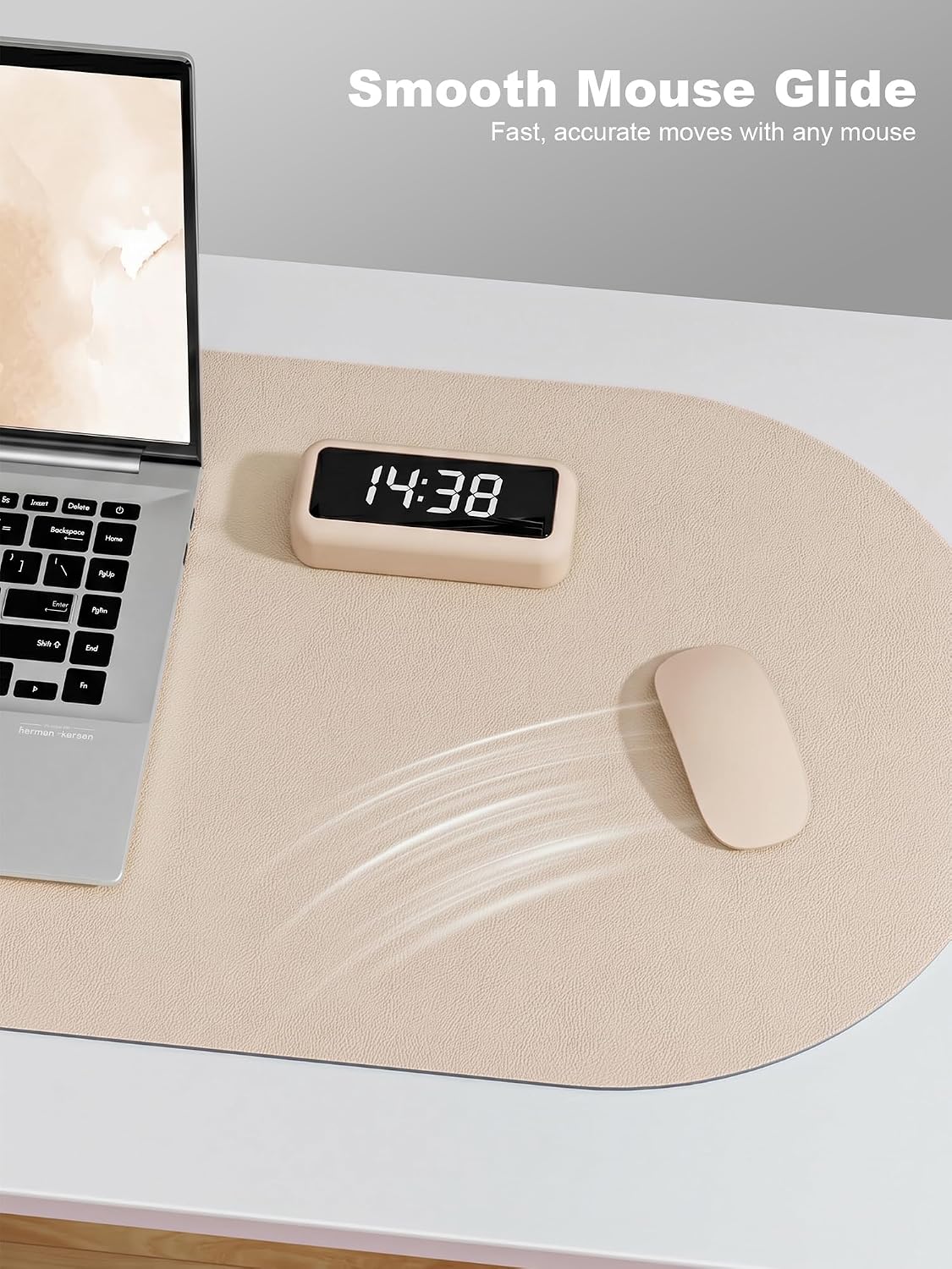 Desk Mat, 31.5" x 15" Oval PU Leather Non-Slip Desk Pad Large Mouse Pad for Desktop, Waterproof Countertop Protector Writing Mat for Office, Home, Gaming, Vanity, Beige