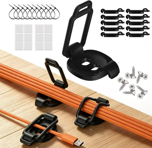 Adjustable Cable Management Clips, 52 Piece Cord Holder Kit, 10 Pack, Black