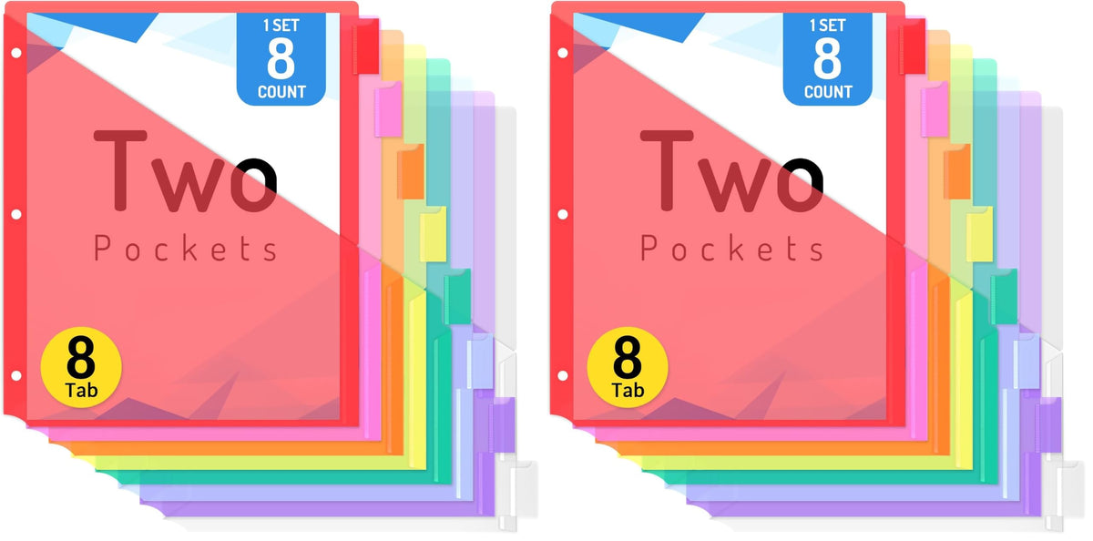 Forvencer 8 Count Dividers with 2 Pockets,8 tabs Binder Dividers with tabs