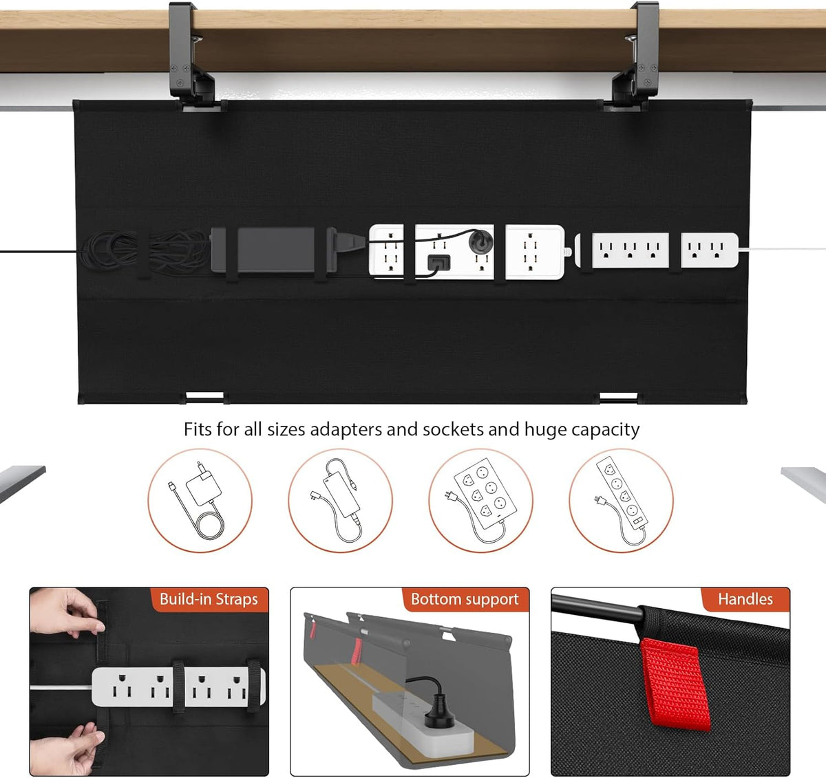Univivi No Drill Under Desk Cable Management Tray, 36 inch Cable Management
